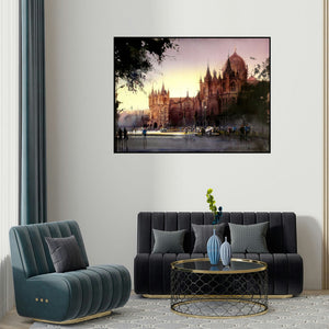 Bhuwan Silhare's '5 Pm Shadow' painting visualized above a sofa in a contemporary room.