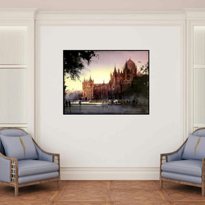 '5 Pm Shadow' painting by Bhuwan Silhare shown on a wall in a furnished room.