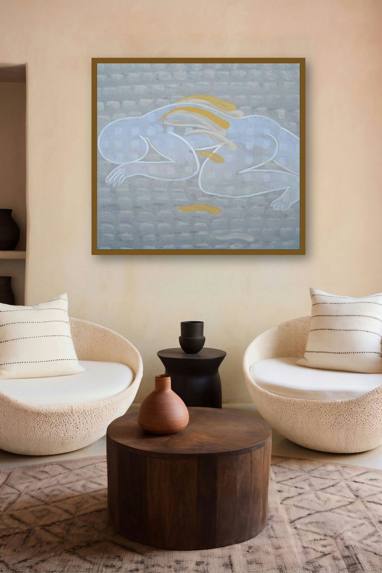 5 Rest (Ephemeral Embrace) by artist Satish Kale displayed in a Minimalist gallery
