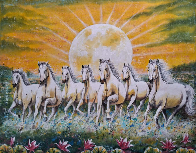 7 Horse In Morning Light 3' animals acrylic painting by artist Anirban Seth, 24x30 inch, on canvas