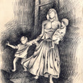 Expressionist charcoal drawing titled '8 Mother with Naughty kids', 16x11 inches, by artist Abhay Gupta on Paper