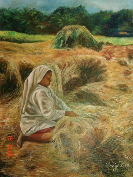 A Farm Scene Painting by Manjula Dubey | ArtZolo.com