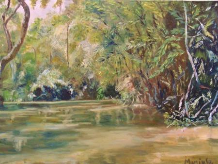 A Forest Lake Painting by Manjula Dubey | ArtZolo.com