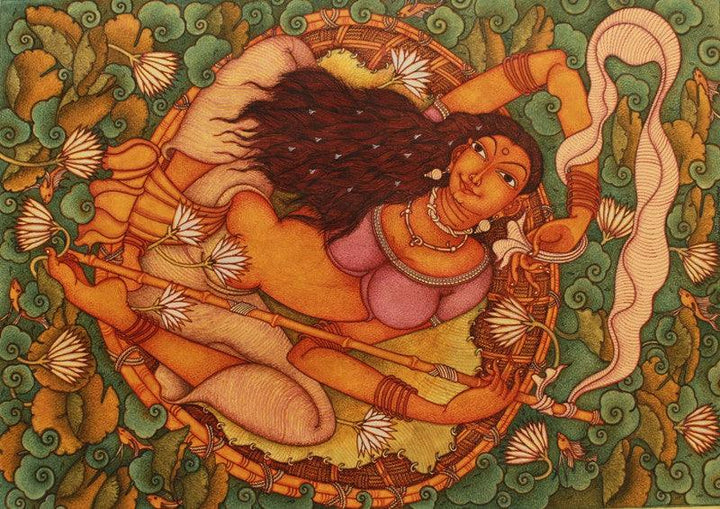 A Lady In The Lily Pond Painting by Manikandan Punnakkal | ArtZolo.com