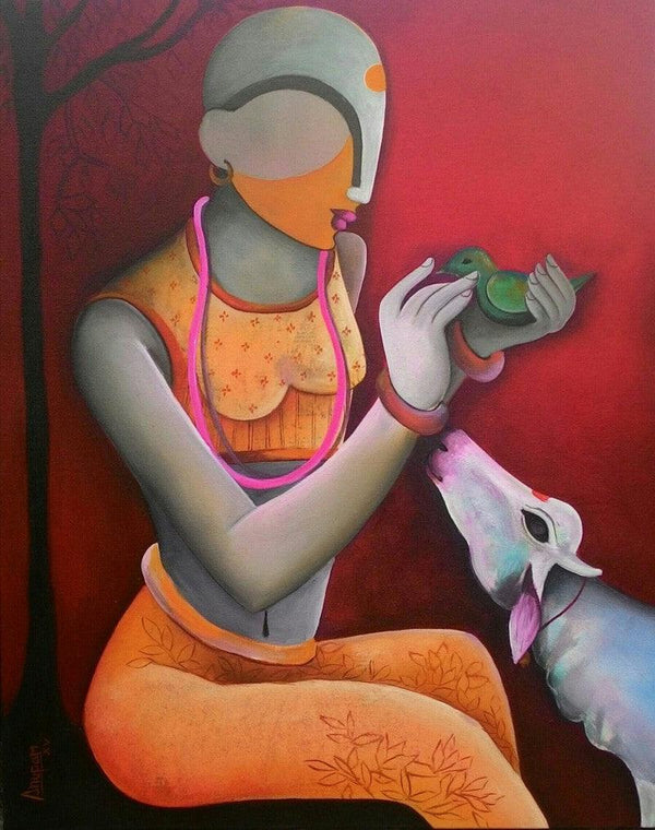A Litle Conversation Painting by Anupam Pal | ArtZolo.com