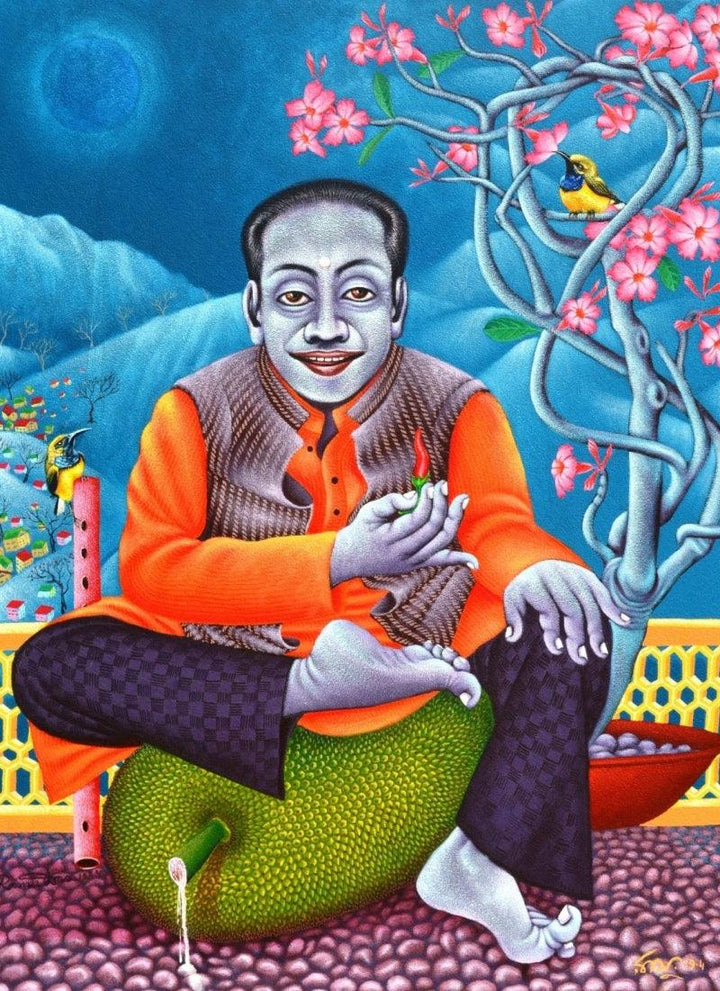 A Man Sitting On A Jackfruit Painting by Ramu Das | ArtZolo.com