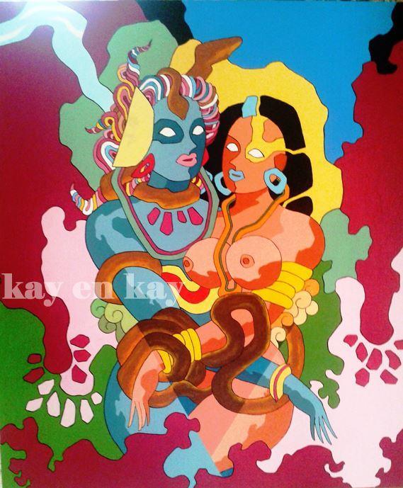 A Psychedelic Fusion Painting by Narayanankutty Kasthuril | ArtZolo.com