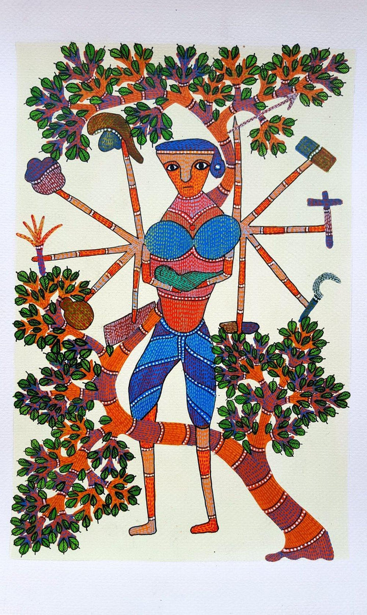 A Woman Can Do Anything Gond Art Traditional Art by Suresh Kumar Dhurve | ArtZolo.com