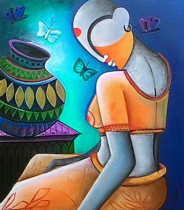 A Little Conversation Painting by Anupam Pal | ArtZolo.com