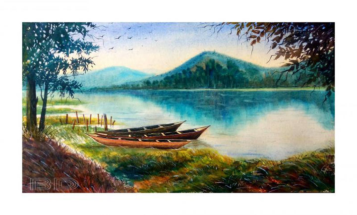 A Moment Of Deepor Bill Of Assam Painting by Biki Das | ArtZolo.com