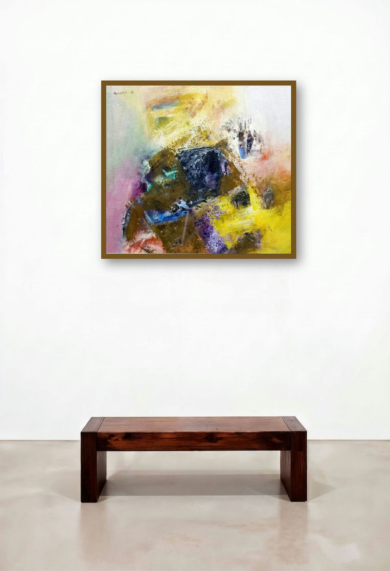 Abstract (Radiant Hues) by artist Arun K Mishra displayed in a Modern Penthouse
