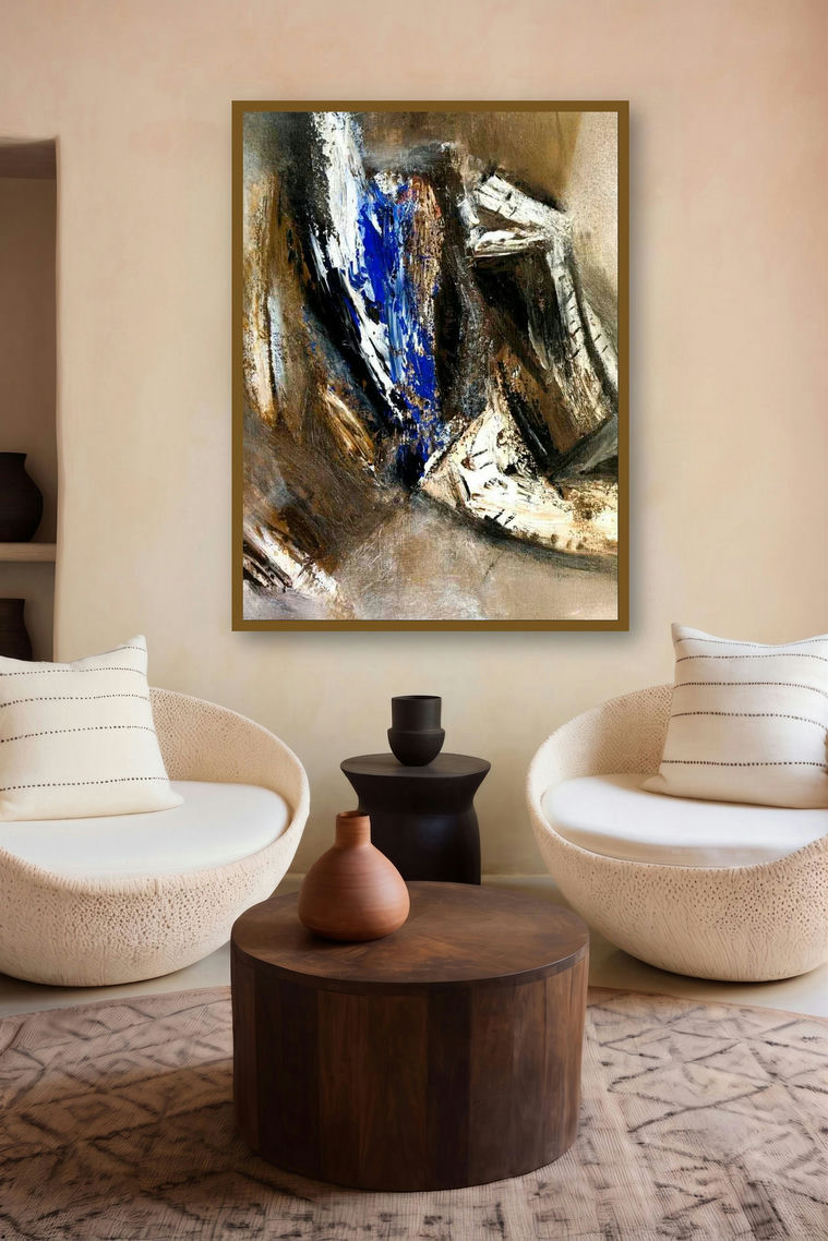 Abstract (Sapphires Embrace) by artist Arun K Mishra displayed in a Contemporary Exhibition gallery