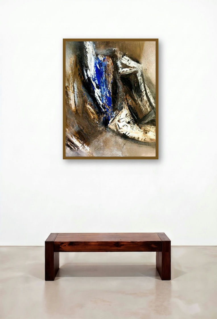 Abstract (Sapphires Embrace) by artist Arun K Mishra displayed in a Mid-Century Modern Hallway