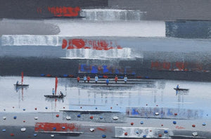 Abstract acrylic painting titled 'Abstract Landscape 1', 24x36 inches, by artist Reba Mandal on Canvas