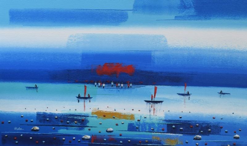 Landscape acrylic painting titled 'Abstract Landscape 11', 36x60 inches, by artist Reba Mandal on Canvas