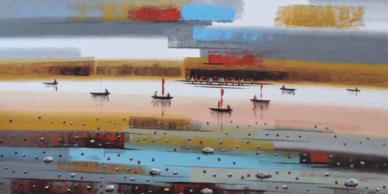 Landscape acrylic painting titled 'Abstract Landscape 13', 36x72 inches, by artist Reba Mandal on Canvas