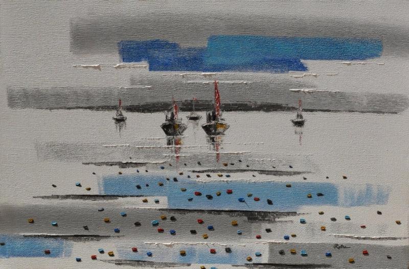 Abstract acrylic painting titled 'Abstract Landscape 3', 24x36 inches, by artist Reba Mandal on Canvas