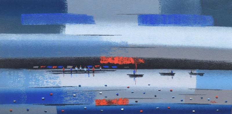 Abstract acrylic painting titled 'Abstract Landscape 5', 24x48 inches, by artist Reba Mandal on Canvas