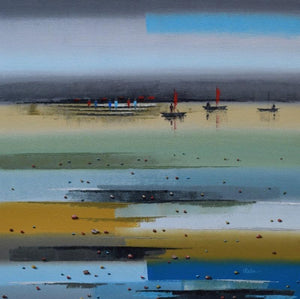 Abstract acrylic painting titled 'Abstract Landscape 6', 36x36 inches, by artist Reba Mandal on Canvas