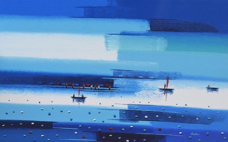 Landscape acrylic painting titled 'Abstract Landscape 7', 30x48 inches, by artist Reba Mandal on Canvas