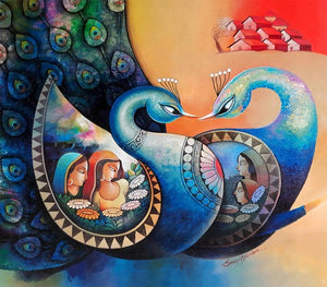 Animals acrylic painting titled 'Affection 24', 35x40 inches, by artist Sanjay Tandekar on Canvas