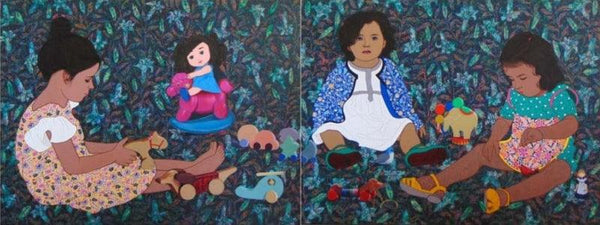 Affection Of Toys (Diptych) Painting by Monica Ghule | ArtZolo.com
