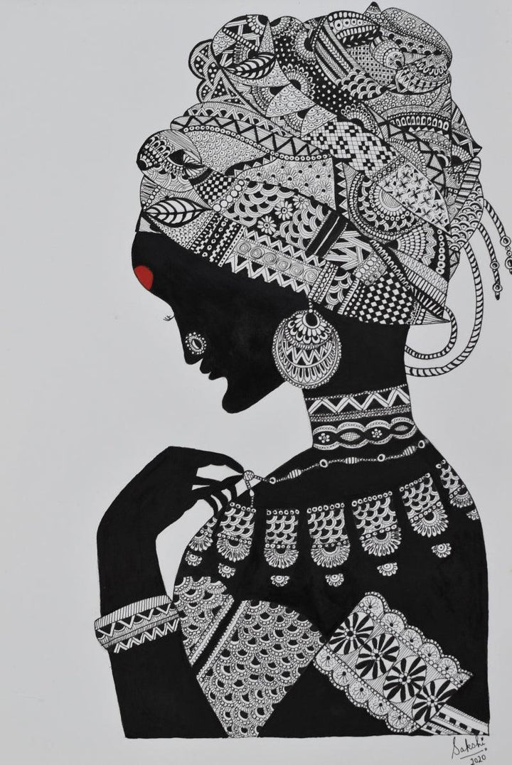 African Tribal Lady Drawing by Sakshi Baranwal | ArtZolo.com