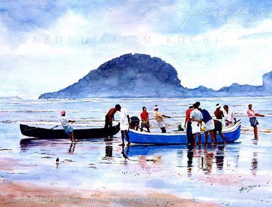 After A Fishing Painting by Abdul Salim | ArtZolo.com