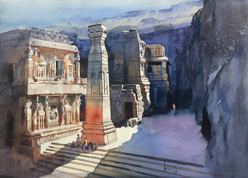 Place watercolor painting titled 'Ajanta Ellora', 22x30 inches, by artist Bijay Biswaal on Paper