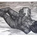 Figurative charcoal drawing titled 'Alone', 24x36 inches, by artist Pintu Biswas on 300 Gsm Paper