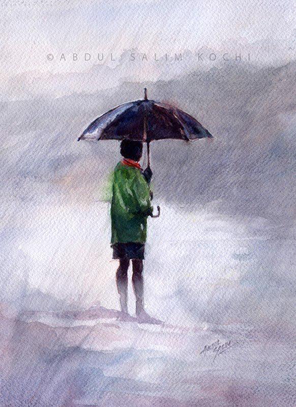 Alone At Rain Painting by Abdul Salim | ArtZolo.com