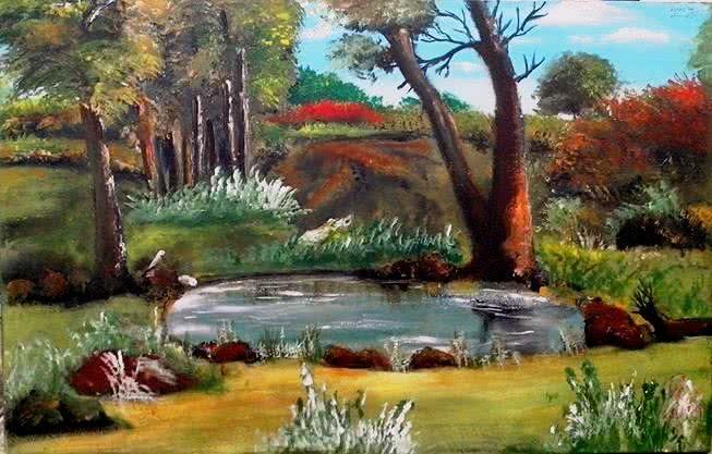 Along The Pond Painting by Rinki Prayagi | ArtZolo.com