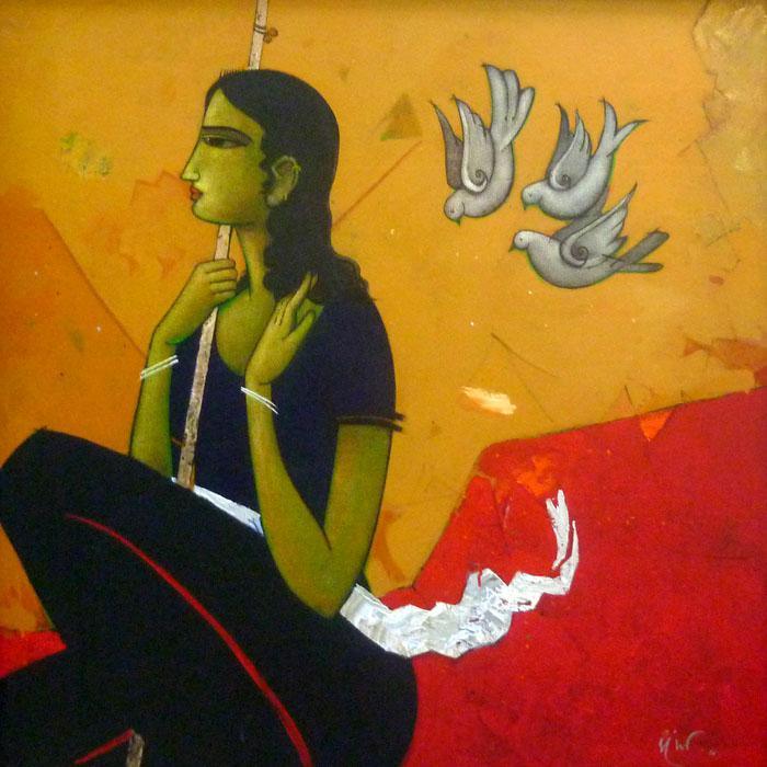 An Indian Girl Painting by Sanjay Tikkal | ArtZolo.com
