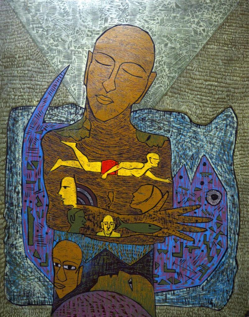 contemporary printmaking titled 'Anand', 23x14 inches, by artist Ankit Kushwaha on Paper