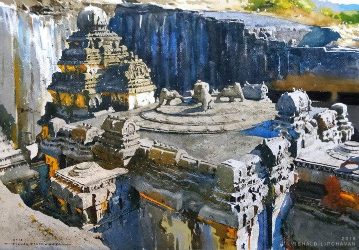 Ancient Mystery Kailash Temple Painting by Vishal Chavan | ArtZolo.com