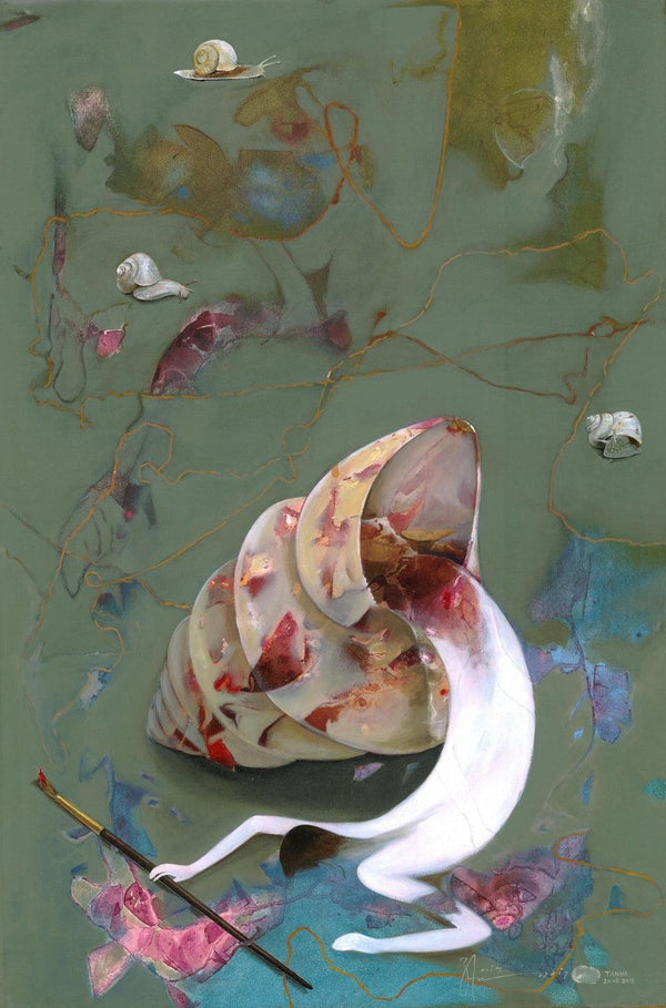 Artist And Sea Shell Painting by Zakir Hussain Shaikh | ArtZolo.com
