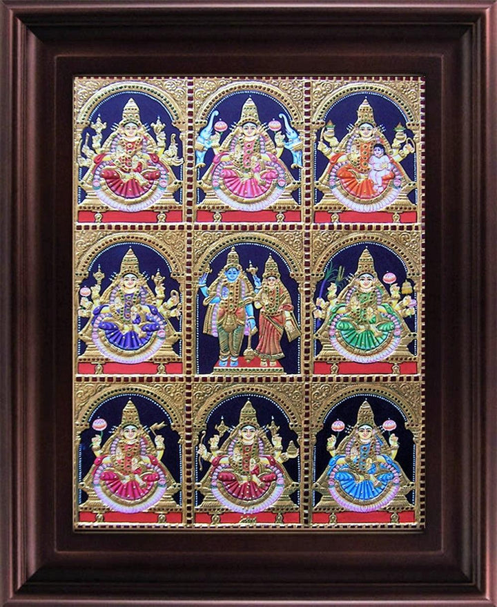 Ashta Lakshmi Tanjore Painting Traditional Art by Myangadi | ArtZolo.com