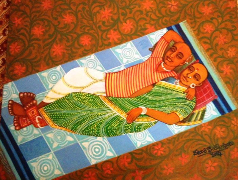 Figurative acrylic painting titled 'At Rest', 14x18 inches, by artist V.v. Swamy on Canvas