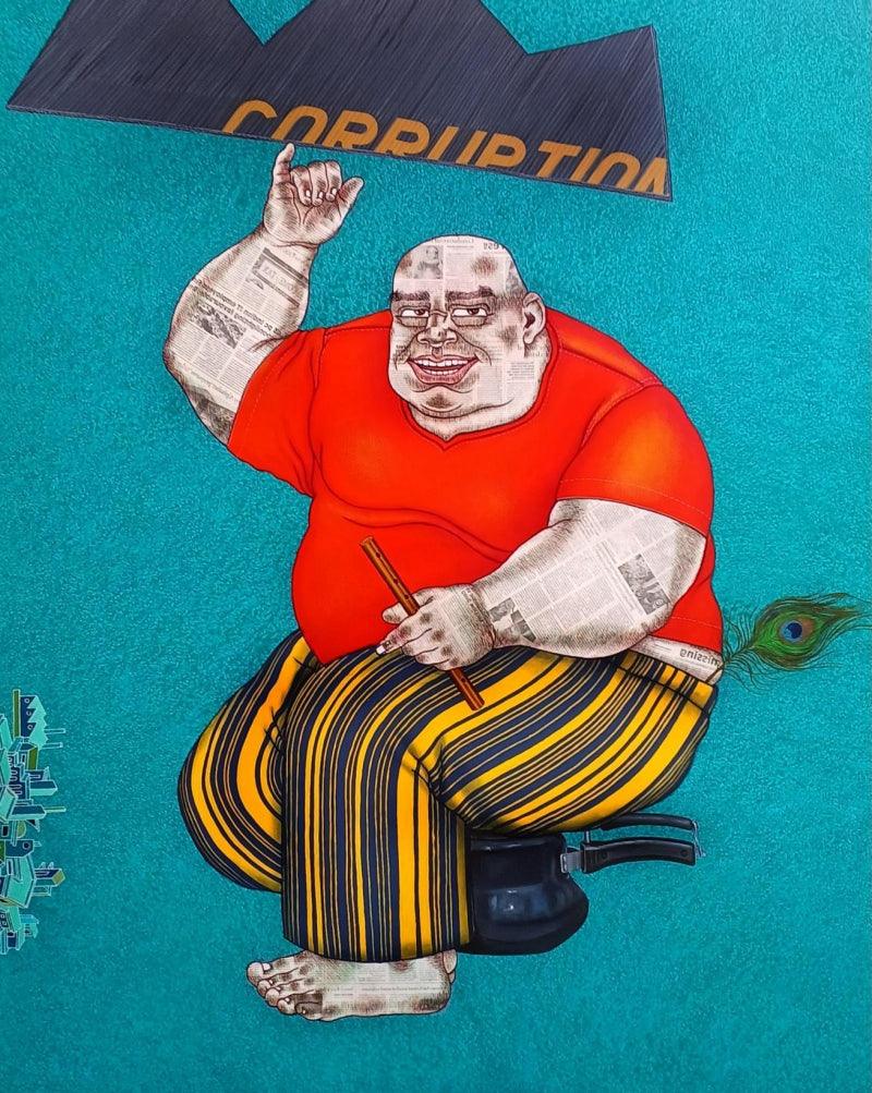 Figurative acrylic painting titled 'Avatar', 60x48 inches, by artist Mrinal Dey on Canvas