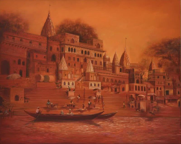 Banaras Ghat Painting by Durshit Bhaskar | ArtZolo.com