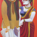 Figurative acrylic painting titled 'Babu And Bibi 5', 36x18 inches, by artist Gautam Mukherjee on Canvas
