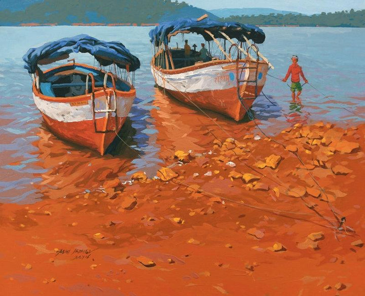 Back To Boats At Bamnoli Painting by Abhijit Jadhav | ArtZolo.com