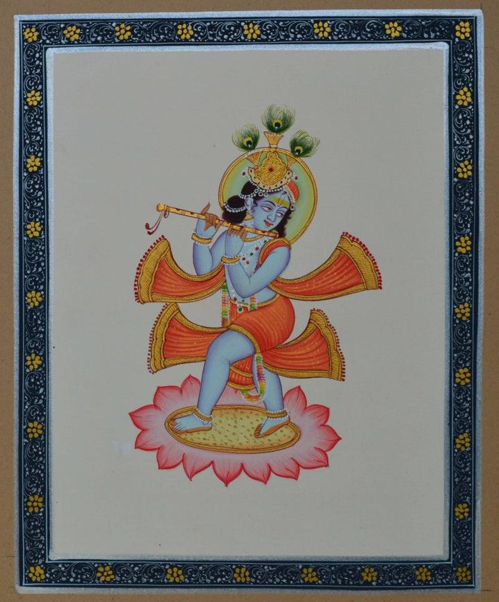 Bal Krishna Playing Flute Traditional Art by Unknown | ArtZolo.com