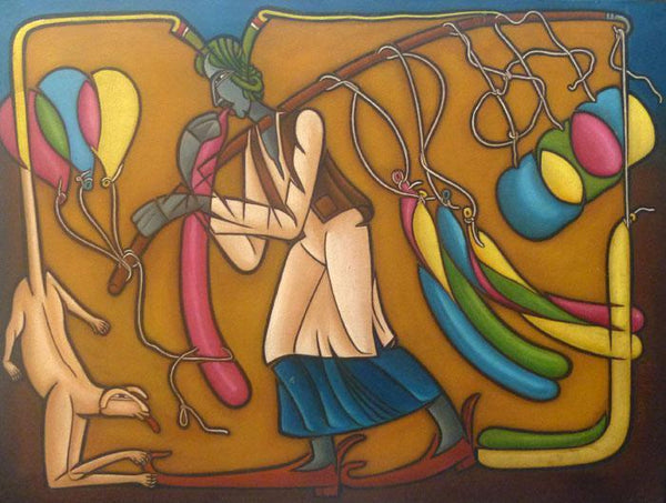 Balloon Seller Painting by Pasabhai Makwana | ArtZolo.com