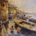 Religious watercolor painting titled 'Banaras 1', 22x30 inches, by artist Subrata Malakar on Paper
