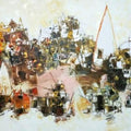 Cityscape oil painting titled 'Banaras 10', 24x48 inches, by artist Anand Narain on Canvas