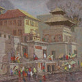 Cityscape oil painting titled 'Banaras 3', 24x24 inches, by artist Yashwant Shirwadkar on Canvas