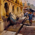 Religious watercolor painting titled 'Banaras', 15x22 inches, by artist Subrata Malakar on Paper