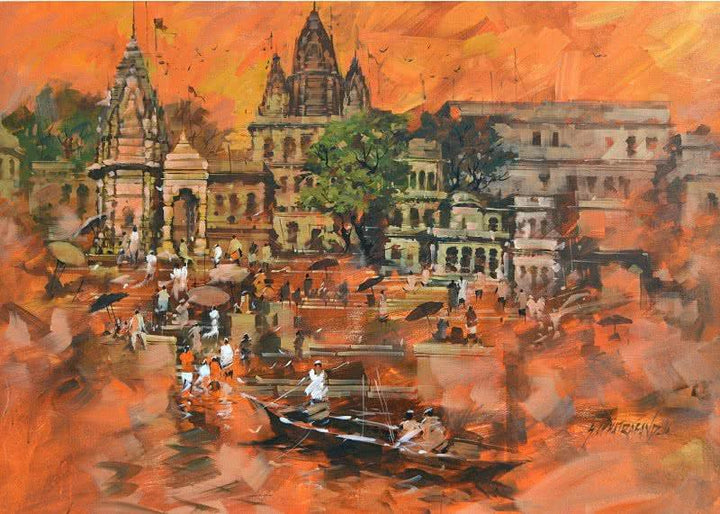 Banaras Ghat 1 Painting by Sandeep Chhatraband | ArtZolo.com