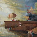 Cityscape acrylic painting titled 'Banaras Ghat 1', 36x61 inches, by artist Basavaraj Nalakar on Canvas
